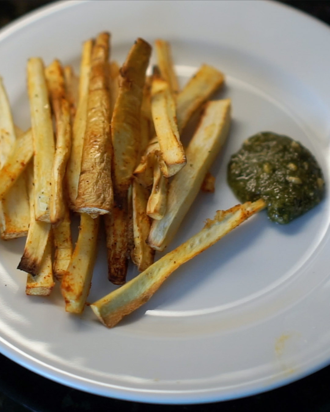 parsnip fries with pesto