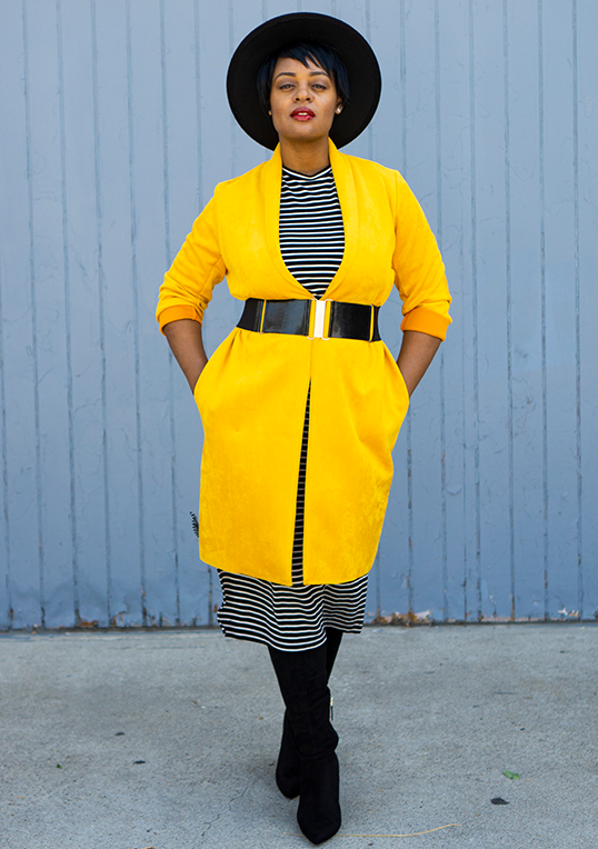 yellow coat outfit