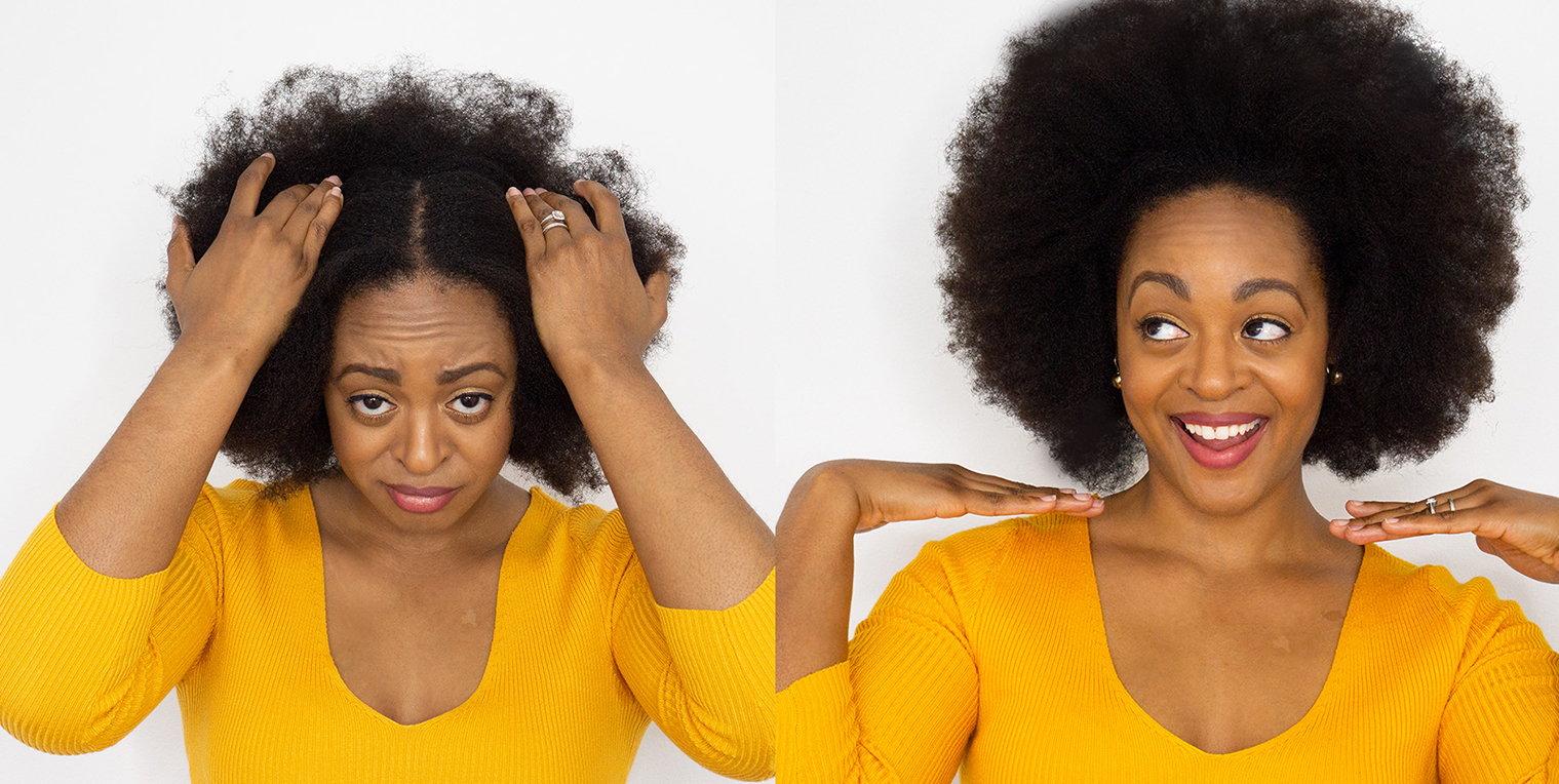 woman with afro side by side dry scalp