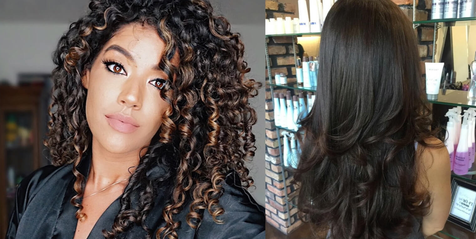 high shine curly hair vs low shine straight hair